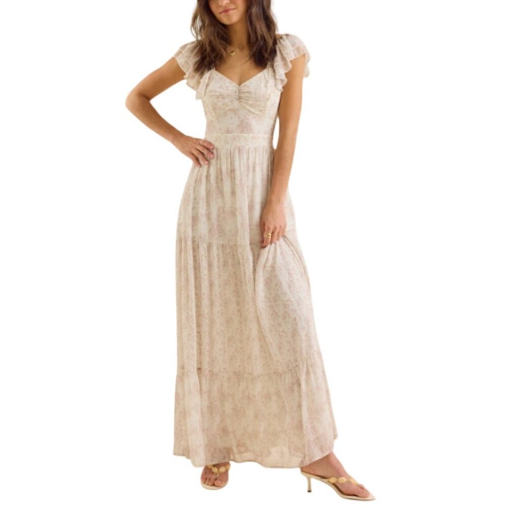 Altar'd State Women's Ivory Taupe Raelyn Floral Maxi Dress Size XXS